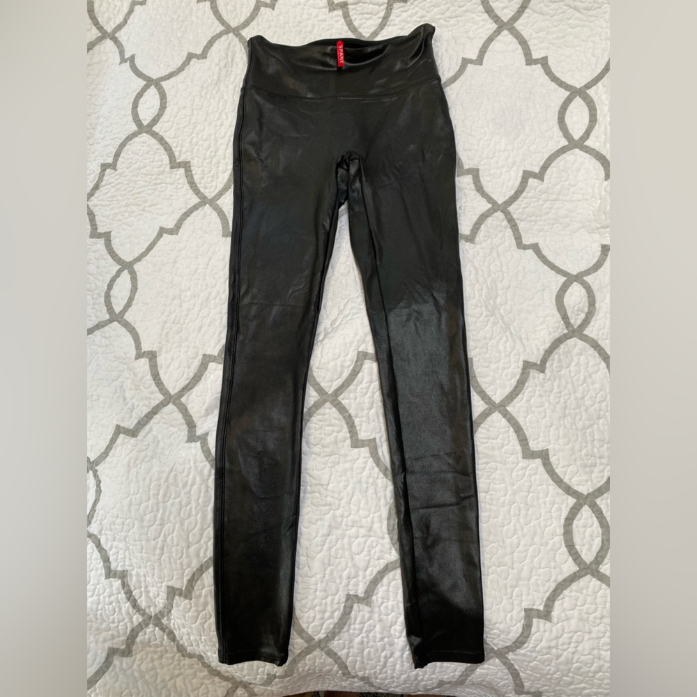 SPANX Black Faux Leather Leggings Women’s Size Small